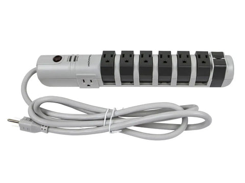 Eight Outlet Rotating Surge Protector Power Strip with 2160 Joules UL Rated Grounded and Protected Light Indicator Gray Finish Space Saving Design