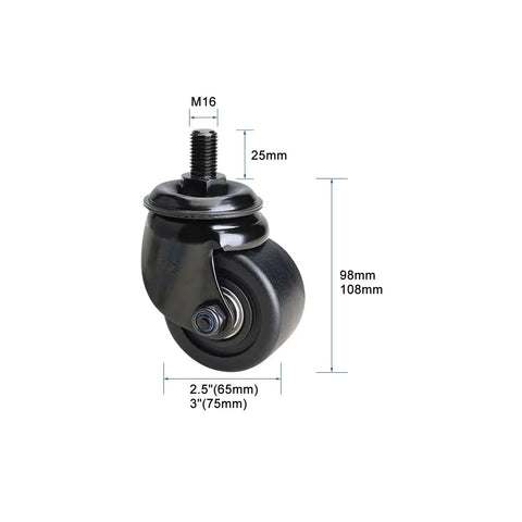 Heavy Duty 3-Inch M16x25mm Nylon Caster Set Of 4 With Brakes 2 Swivel 2 Fixed Industrial Grade Wheels For Quiet Smooth Mobility And Easy Equipment Transport On Job Site, black caster stem