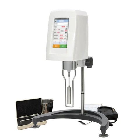 Digital Rotary Viscometer With Five Inch Touch Screen And Four Stainless Blades Offering Legit Accurate Readings For One To One Hundred Thousand MPaS, showing intuitive display.