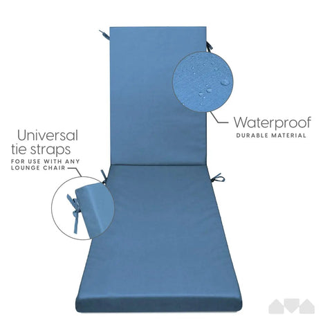 Memory Foam Outdoor Chaise Lounge Cushion With Waterproof And Washable Cover In Blue Ultra Plush Pad For Patio Deck Or Lawn