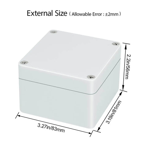 Hella Weatherproof Plastic Project Box With Ip65 Waterproof Grade For Diy Electronics And Pcb Mounting Solid Build Electrical Enclosure In Gray White 2 Pack Bundle dimensions showing external size