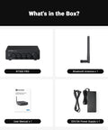BT30D Pro Two Point One Channel Bluetooth Subwoofer Amplifier With TPA3255 Chips box contents shown with accessories.