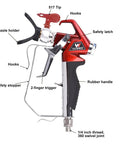 Heavy Duty Airless Paint Spray Gun With 517 Tip And 4000 Psi, chrome steel frame, rubber handle, detailed features view.