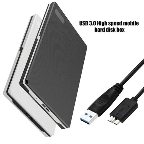 Sleek 2.5 Inch External Hard Drive Case With Usb 3.0 Sata Dock showing black and white portable ABS shell design.