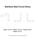 Diagram of Heavy Duty Stainless Steel 90 Degree Corner Brace L Bracket with measurements shown.