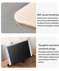 Close-up of Smooth Operator Pneumatic Rolling Standing Desk With Pro Grade Swivel Casters For Home Office Laptop Workstation Quick Height Flex Deep Wood Grain Finish, featuring rounded MDF corners and card slot.