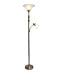 Two Light Mother Daughter Floor Lamp With White Marble Glass Shades In Brushed Nickel Finish, Tall 71 Inch Living Room Lamp