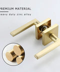 Gold Satin Brass Lever Door Handles For Interior Doors, Keyless Passage Style, Modern Square Levers With Adjustable Latch, Heavy Duty Zinc Construction, 1 Pack, Premium Material