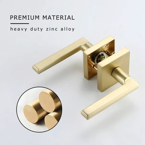 Gold Satin Brass Lever Door Handles For Interior Doors, Keyless Passage Style, Modern Square Levers With Adjustable Latch, Heavy Duty Zinc Construction, 1 Pack, Premium Material