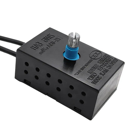 Heavy Duty Inline Dimmer Switch For Table Lamps Floor Lights And Wall Sconces Full Range Rotary Knob Control 300 Watt Max Rating close-up view with blue rotary knob