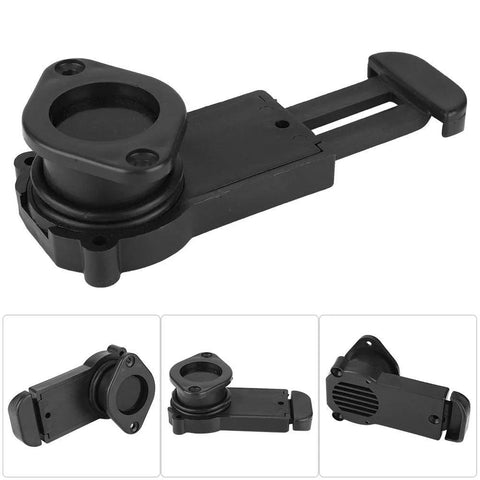 Boat drain valve, PVC scupper with easy-pull lever, leak-proof seal; black marine-grade plastic.