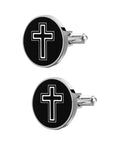Black Titanium Steel Cross Pattern Cufflinks For Men, Dress Shirt Fasteners For Weddings And Business Formal Events, Durable Polished Cufflinks