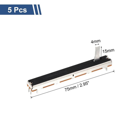 Five Pack Of Dope Straight Double Linear Slide Potentiometers With B10Kx2, 75mm Length And 60mm Travel, single view