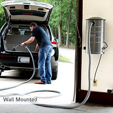Wall Mounted Garage Vacuum With 50 Ft Hose And Tools Heavy Duty 7 Gallon Steel Can Corrosion Resistant Finish in use