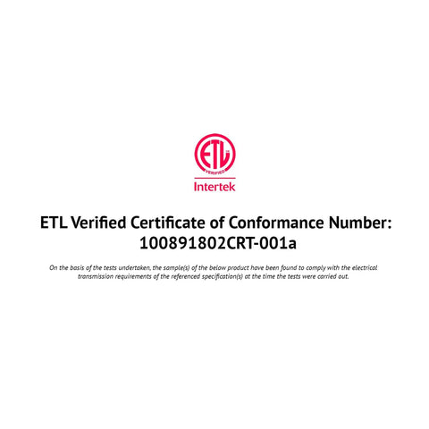 ETL Verified Certificate for Cat6 Ethernet Cable 1000 Feet In Wall CM Rated 23AWG Solid Bare Copper UTP 600MHz UL Listed