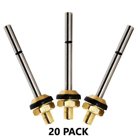 20 Pack Heavy Duty Valve Stem 6093 6093A Original Replacement For Water Fire Extinguishers showing silver brass stems with rubber seals.