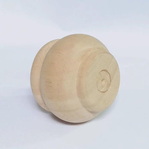 Real Deal Solid Hardwood 2 Inch Round Bun Feet For Furniture Upgrades And DIY Repairs Includes Mounting Plates With Screws Set Of Four Unpainted Custom Paint Ready Replacement Legs For Cabinets Desks Sofas close-up of a solid hardwood bun foot