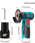 Badass 12V Micro Angle Grinder Cordless Power Tool With Diamond Cutting Polishing High Torque Handheld Wireless Workhorse Essential Shop Gear No Battery Included For Heavy Duty Projects with cutting disc and battery pack.
