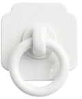 Four Pack Satin White Cabinet And Bifold Ring Pull Handles With One And Three Fifths Inch Backplate, Vintage Round Ring Knob Look