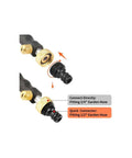 Pro Grade Heavy Duty High Pressure Garden Hose Nozzle Sprayer Gun Attachment With Brass Coupler showing 3/4 and 1/2 inch fittings