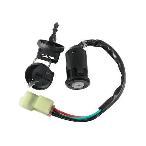 Heavy Duty Ignition Switch Lock Kit With Keys For KXR 250 Maxxer Euro 2 ATVs, black wiring harness and plug