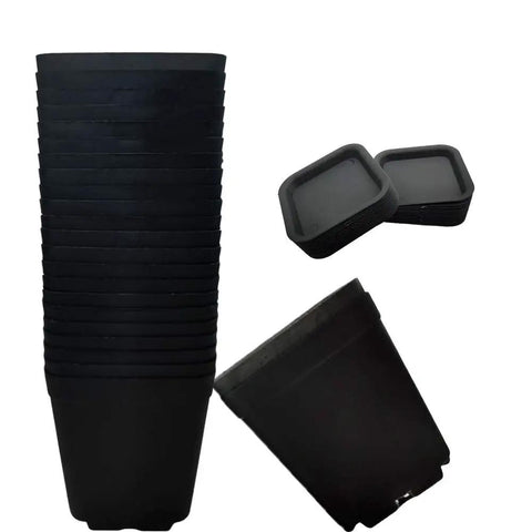 24 Pack Black Plant Pots with Saucers ✓