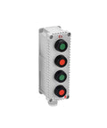 HHBL8I four-button explosion-proof push-button switch in IP65 aluminum control box with green and red momentary buttons.
