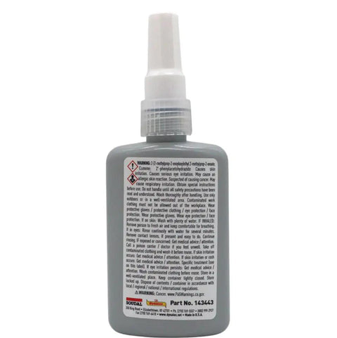 Back view of Blue Medium Strength Thread Locker 1.69 Ounce Bottle For Removable Fasteners With Hand Tools Locks Metal Threads Vibration Resistant