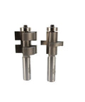 Straight Tongue And Groove Router Bit Set One And One Quarter Inch Diameter One Half Inch Shank Three And One Eighth Inch Overall Length Carbide Tipped For Durable Flat Interlocking Joints And Woodworking Projects, showing the two-piece design with carbide tips.