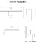 Matte Black Wall Mount Bathtub Faucet With Wide Waterfall Spout Single Handle Roman Tub Filler sizing diagram