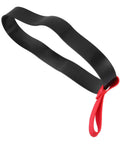 Red Scuba Tank Holder Strap Oxygen Cylinder Carrier For Diving And Snorkeling, black rubber strap with red loop.
