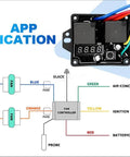 Wiring diagram for Digital Thermostatic Fan Controller Kit for 12V and 24V Cars with Disconnectable Probe, LED Readout