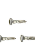 No Sweat Stainless Steel Wood Screws Size 12 X 1 1/4 Inch Oval Slotted Head showing three screws for outdoor DIY tasks.