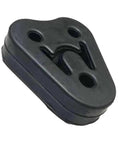 Universal Heavy Duty Exhaust Hanger Rubber Mount Plastic Insulator Bracket Support Kit That Totally Dampens Vibration And Reduces Noise For Any Car Or Truck Under The Hood Heat Resistant And Weatherproof. Black rubber exhaust hanger bracket with three mounting holes.