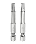 Heavy Duty T27 Security Torx Bits 1/4 Inch Hex Shank 2 Inch Long S2 Steel Magnetic Tamper Resistant Star Drivers With Hole