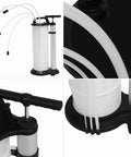 Slick Hand Pump For Quick Fluid Transfer! This 9L Manual Extraction Tool showing hoses and handles for fluid extraction.