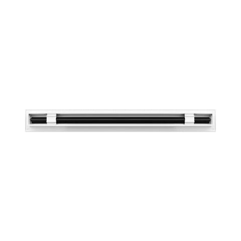 24 Inch Linear Slot Diffuser White Air Vent Cover For Ceiling Walls And Floors Slick Modern Decorative AC Vent Grille Aluminum Vent Cover Easy Install Durable Home Or Office Vent Decor, front view showing sleek white finish and linear slots.