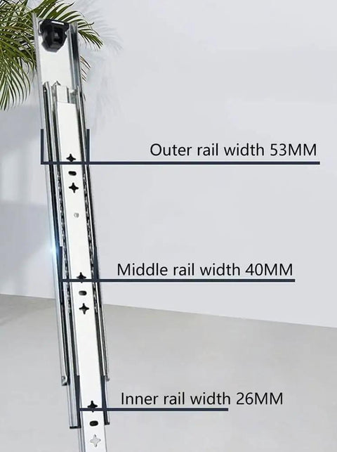 Pro Level Full Extension Ball Bearing Drawer Slides For Toolboxes And Cabinets Built Like A Tank Smooth Silent Glide Game Changer Storage Setup 10 Pair Box showing rail widths.