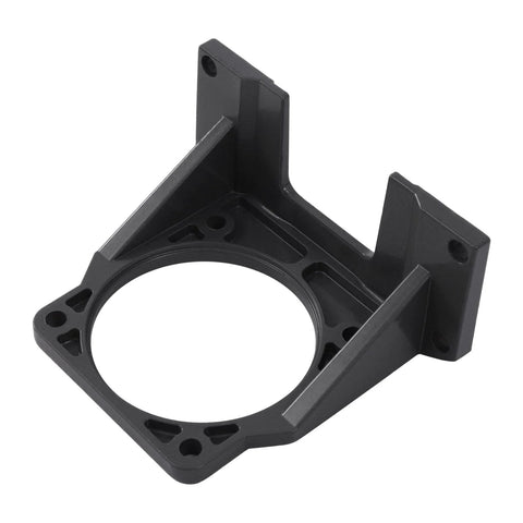 Motor mounting bracket, aluminum alloy, black, for 180W-370W AC gear reducer, 4-hole base, angled front view