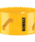 DEWALT hole saw, 4 in (102 mm) diameter, yellow coating, side view with toothed rim