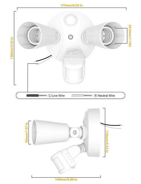 Badass Dual Head Motion Sensor Flood Lights With E26 PAR38 Sockets And Dusk To Dawn Auto Trigger, Hardwired Outdoor Security Spots For Garage Driveway Porch In Crisp White