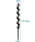 Built Tough One Inch Wood Auger Drill Bit With Hex Shank And Hardened Carbon Steel Shaft for deep boring, 300mm long, 26mm width.