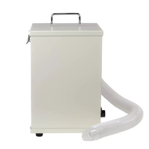 Badass 1000W Dental Vacuum Dust Extractor Packing Killer Suction Clears Shop Dust In Record Time Lab Dust Collector Machine With Smooth Speed Toggle Rig For Clinics, rear view with flexible hose.