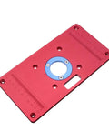 Heavy Duty Aluminum Router Table Insert Plate With Fast Align Center Bushing For Woodwork Stations, red, 240x120mm, with ruler scale.
