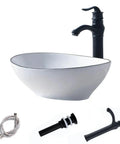 16 Inch Oval Bathroom Vessel Sink And Brushed Nickel Faucet Combo In White Ceramic Porcelain Above Counter Design With Pop Up Drain Vanity Sink Set For A Sleek Modern Bathroom Upgrade And Easy Install with components shown separately in image