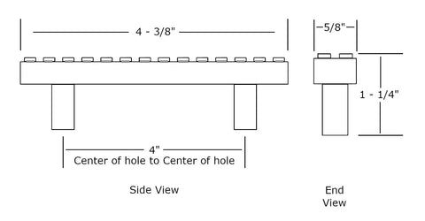 Line drawing dimensions of Straight Up Premium Set Of 2 Red Build On Brick Drawer Pulls Compatible With Interlocking Building Bricks.