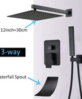 UMJIGF Shower System Wall Mounted Concealed Shower Faucet Set Multifunction Matte Black with 12 inch shower head and waterfall spout.