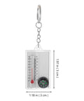 Two Pack Portable Keychain Compass With Thermometer, clear plastic with dimensions, for hiking camping and outdoor navigation gear
