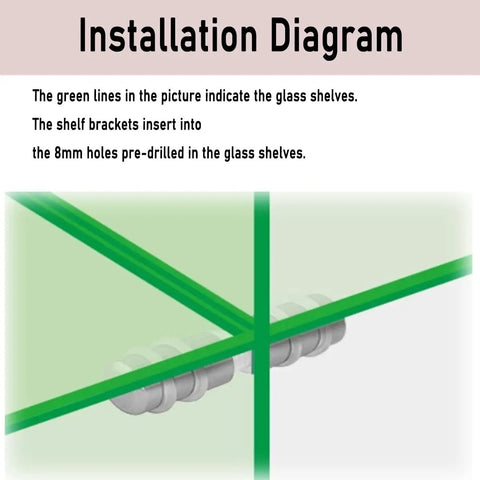 Installation diagram showing Heavy Duty Glass Shelf Pins With Double Head Design And Antislip Washers For Furniture Showcases.