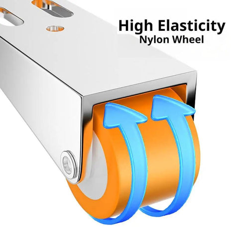 Premium Top Shelf Heavy Duty Vertical Track Roller Wheels With Tough Rubber Casters And Zero Sag Design For Smooth As Silk Sliding Door Glide On Scratch Proof Floors. Close-up of nylon wheel with high elasticity.